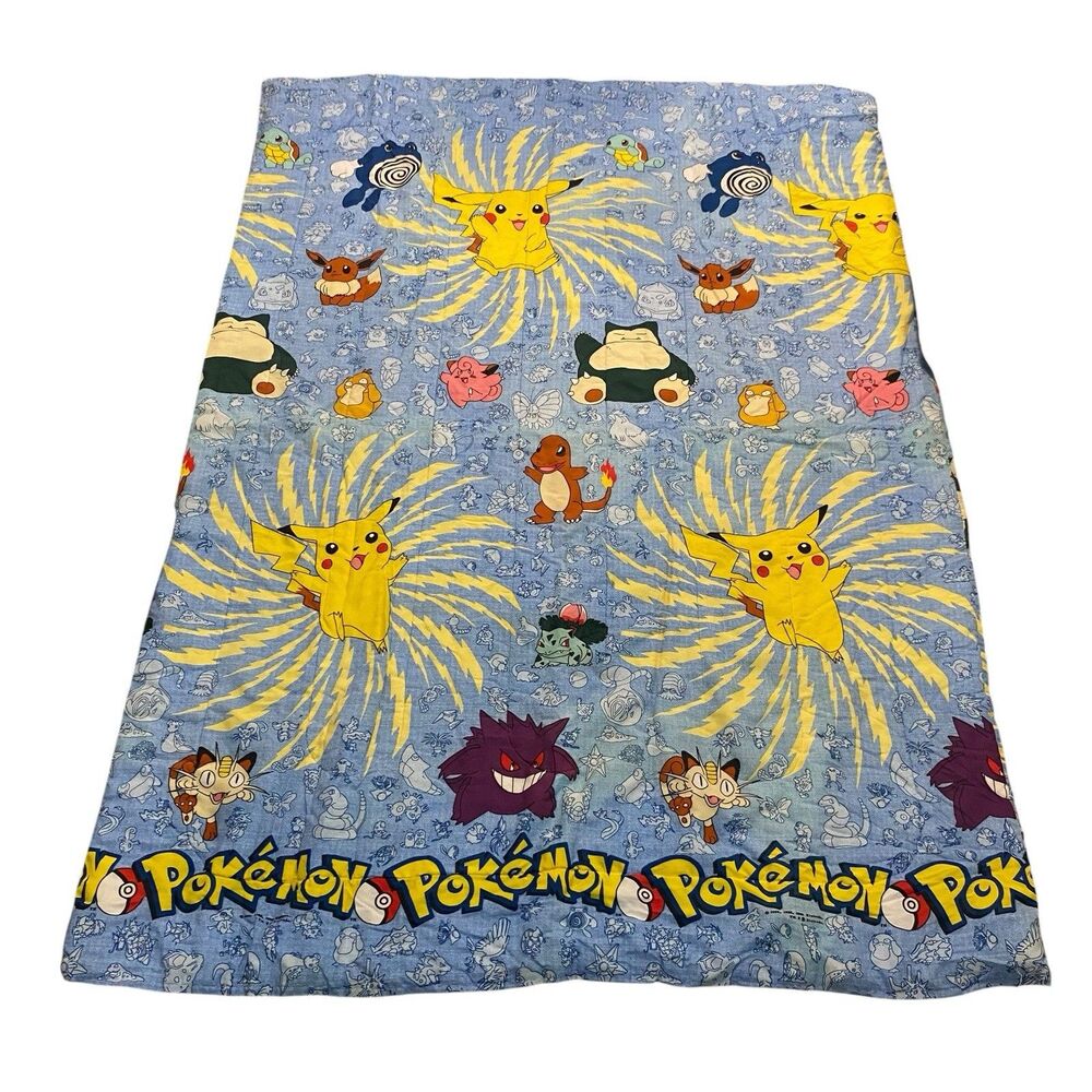 Vintage Pokémon Comforter Blanket Twin XL Bed Cover Nintendo 1998 Pikachu Eevee